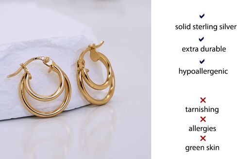 Hoops & Loops 925 Sterling Silver Double Circle Round-Tube Polished Click-Top Hoop Earrings for Women and Teen Girls, 15mm in Kuwait