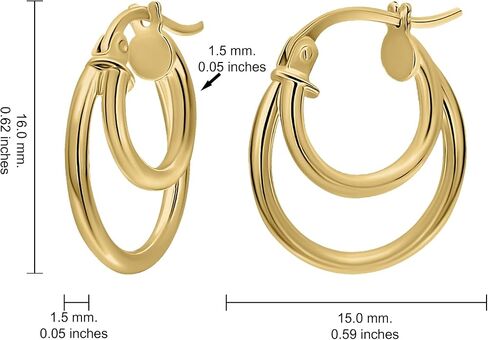Hoops & Loops 925 Sterling Silver Double Circle Round-Tube Polished Click-Top Hoop Earrings for Women and Teen Girls, 15mm in Kuwait
