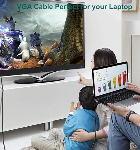 كابل VGA طويل 25FT، كابل VGA إلى VGA 1080P كابل شاشة كمبيوتر عالي الدقة مع 15 دبوس 24k مطلي بالذهب ذكر إلى سلك ذكر للكمبيوتر المحمول وجهاز عرض التلفزيون. in Kuwait