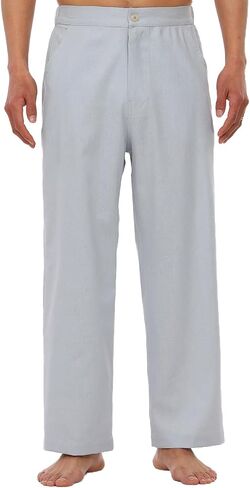 Men's Drawstring Loose Linen Beach Pants Lightweight Elastic Waist Yoga Lounge Cotton Trousers Pajamas in Kuwait