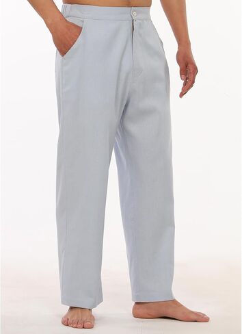 Men's Drawstring Loose Linen Beach Pants Lightweight Elastic Waist Yoga Lounge Cotton Trousers Pajamas in Kuwait
