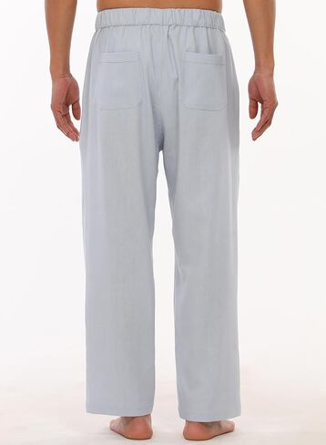 Men's Drawstring Loose Linen Beach Pants Lightweight Elastic Waist Yoga Lounge Cotton Trousers Pajamas in Kuwait