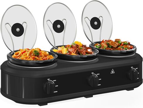 Double Slow Cooker Buffet Server and Warmers, Small Slow Cooker with 3 Individual Adjustable Temp, Dishwasher Safe Dual Ceramic Pots, Total 2.5 Quarts, Black in Saudi Arabia