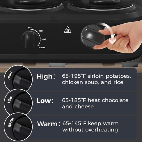 Double Slow Cooker Buffet Server and Warmers, Small Slow Cooker with 3 Individual Adjustable Temp, Dishwasher Safe Dual Ceramic Pots, Total 2.5 Quarts, Black in Saudi Arabia