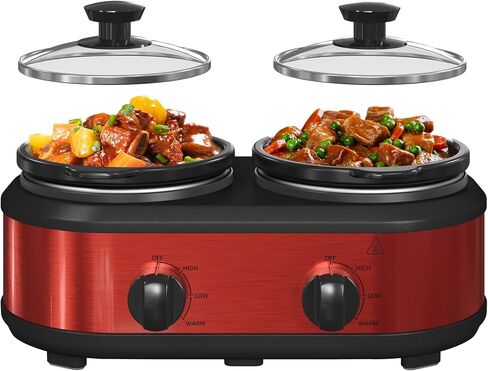 Double Slow Cooker Buffet Server and Warmers, Small Slow Cooker with 3 Individual Adjustable Temp, Dishwasher Safe Dual Ceramic Pots, Total 2.5 Quarts, Black in Saudi Arabia