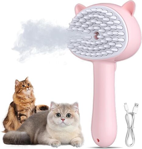 Pet Steam Spray Brush, 4-in-1 Steam Cat Brush with Handle, Rubber Pet Spray Brush, Rubber Pet Spray Brush with Release Button, Dog Comb with Longhair & Shorthair Cat & Dog Cleaner (Blue) in Saudi Arabia