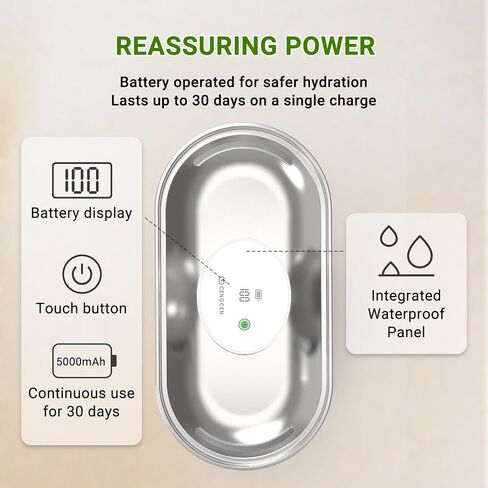 Battery Operated Cat Water Fountain Stainless Steel, 3.0L/101oz Wireless Pet Water Fountain for Multiple Cats Inside, Drinking Dispenser with Quiet Pump, White, BPA-Free with 6 Filters in Saudi Arabia