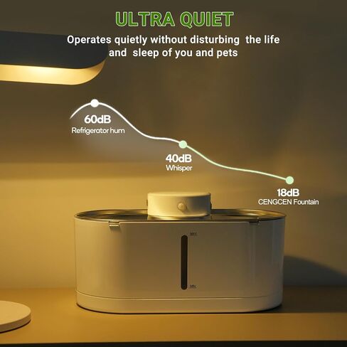 Battery Operated Cat Water Fountain Stainless Steel, 3.0L/101oz Wireless Pet Water Fountain for Multiple Cats Inside, Drinking Dispenser with Quiet Pump, White, BPA-Free with 6 Filters in Saudi Arabia