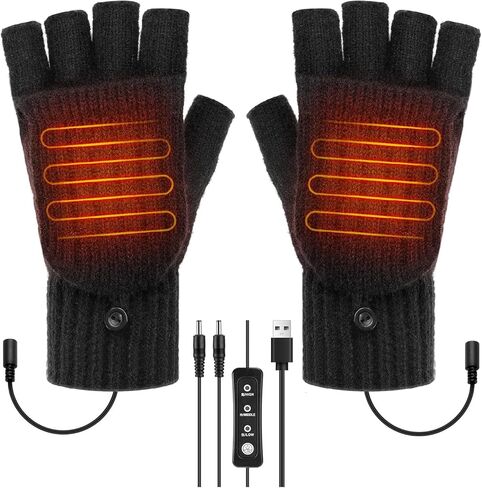 قفازات USB ساخنة للرجال والنساء، قفازات تدفئة شتوية دافئة لتدفئة اليدين بالكامل ونصف درجة حرارة قابلة للتعديل، قفازات كهربائية بدون أصابع قابلة للغسل وقفازات شاشة لمس للكمبيوتر المحمول in Kuwait