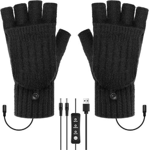 قفازات USB ساخنة للرجال والنساء، قفازات تدفئة شتوية دافئة لتدفئة اليدين بالكامل ونصف درجة حرارة قابلة للتعديل، قفازات كهربائية بدون أصابع قابلة للغسل وقفازات شاشة لمس للكمبيوتر المحمول in Kuwait
