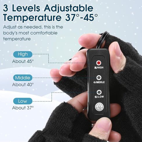 قفازات USB ساخنة للرجال والنساء، قفازات تدفئة شتوية دافئة لتدفئة اليدين بالكامل ونصف درجة حرارة قابلة للتعديل، قفازات كهربائية بدون أصابع قابلة للغسل وقفازات شاشة لمس للكمبيوتر المحمول in Kuwait