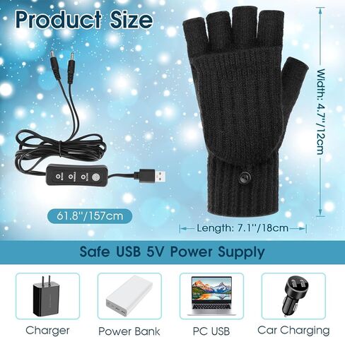 قفازات USB ساخنة للرجال والنساء، قفازات تدفئة شتوية دافئة لتدفئة اليدين بالكامل ونصف درجة حرارة قابلة للتعديل، قفازات كهربائية بدون أصابع قابلة للغسل وقفازات شاشة لمس للكمبيوتر المحمول in Kuwait