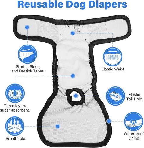 Female Dog Washable & Reusable Period Diapers for Doggie in Heat, Adjustable Comfortable Suitable for Large, Medium and Small Puppy Doggy Pack of 3 Female Dog Pants in Saudi Arabia
