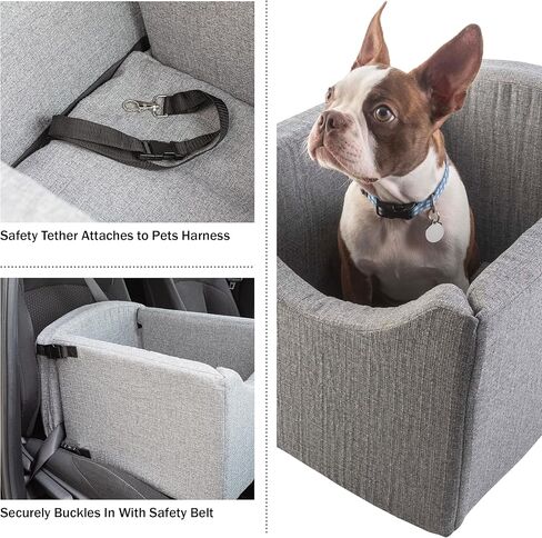 مقعد سيارة للكلاب - مقعد معزز للكلاب الصغيرة والقطط يصل وزنها إلى 25 رطلاً - مقعد سيارة للحيوانات الأليفة قابل للغسل للمقعد الأمامي أو الخلفي مع حبل أمان من بيت ميكر in Kuwait