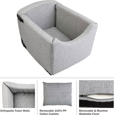 مقعد سيارة للكلاب - مقعد معزز للكلاب الصغيرة والقطط يصل وزنها إلى 25 رطلاً - مقعد سيارة للحيوانات الأليفة قابل للغسل للمقعد الأمامي أو الخلفي مع حبل أمان من بيت ميكر in Kuwait