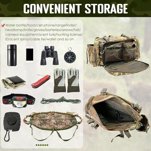 حقيبة تخزين أمامية من PUNCHMAN Treestands، حزمة صيد مموهة مقاومة للماء معلقة على حوامل الأشجار - جيوب متعددة للصيد من أجل إكسسوارات صيد الغزلان للرجال، تعمل مع تسلق الأشجار أو حوامل السلم in Kuwait