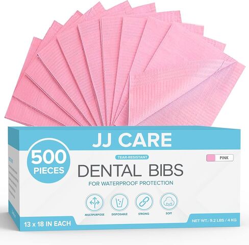 JJ CARE Dental Bibs [Pack of 500] - 13" x 18" Purple Dental Bibs, 3 Ply Waterproof Dentist Bibs, Dental Bibs Disposable for Eyelash Extension, Patient Bibs for Nail Art, Dental Napkins for Piercing in Kuwait