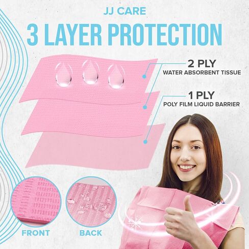 JJ CARE Dental Bibs [Pack of 500] - 13" x 18" Purple Dental Bibs, 3 Ply Waterproof Dentist Bibs, Dental Bibs Disposable for Eyelash Extension, Patient Bibs for Nail Art, Dental Napkins for Piercing in Kuwait