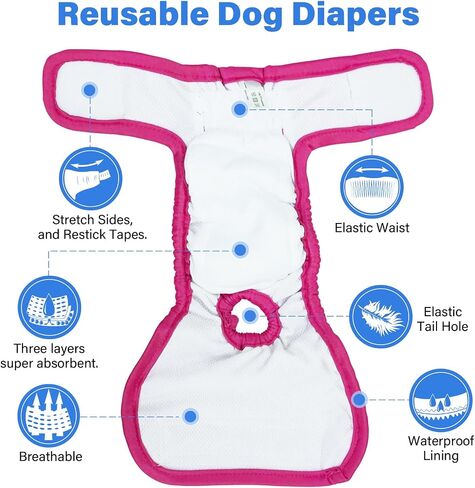 Female Dog Washable & Reusable Period Diapers for Doggie in Heat, Adjustable Comfortable Suitable for Large, Medium and Small Puppy Doggy Pack of 3 Female Dog Pants in Saudi Arabia