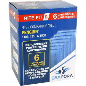 Seapora Rite-Fit B Cartridges for Penguin Power Filters - 110B/125B/150B - 6 pk