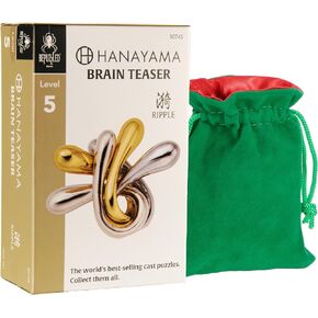 Ripple Hanayama Puzzle, Level 5 Difficulty, New in 2024, with Green Velveteen/Red Satin Lined Drawstring Pouch