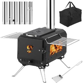 Outdoor Portable Wood Stove, Tent Stove,Wood Burning Stove for Camping,Cast Iron Wood Stove,Tent Heaters for Camping, Includes Chimney Pipes ans View Glass,Ice-fishing, Cookout, Hiking, Travel