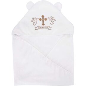 ESTAMICO Unisex Baby Plush Hooded Bath Towels with Embroidery Cross and Cute Ears Baptism for Infants, Toddlers & Kids