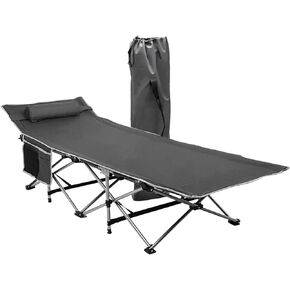 Zone Tech Folding Outdoor Travel Cot-Classic Grey Premium Quality Lightweight Portable Heavy Duty Adult and Kids Travel Cot with Large Pocket-Perfect for Hiking, Camping, and Outdoor Activity