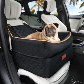 Dog Car Seat for Small Medium Dogs, Memory Foam Dog Booster Car Seat for Dogs 0-35 lbs, Anti-Slip Pet Car Seat with 2 Adjustable Leashes, Elevated Dog Car Travel Bed with Storage Pockets