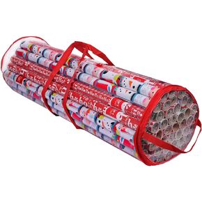 ProPik Christmas Wrapping Paper Storage Bag, Organizer Fits Up to 24 Rolls 40 Inch, Clear Heavy Duty PVC Bag with Handles and Zippered Top for Gift Wrap and Ribbons (Green)