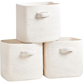 Storage Cube Baskets for Organizing - 3 Pack - 11 inch Square Baskets for Cube Storage, Closet Storage Bins - Woven Cube Storage Bins for Shelves - Cube Drawer - Ideal for Toy Storage |White