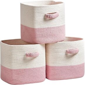 Storage Cube Baskets for Organizing - 3 Pack - 11 inch Square Baskets for Cube Storage, Closet Storage Bins - Woven Cube Storage Bins for Shelves - Cube Drawer - Ideal for Toy Storage |White