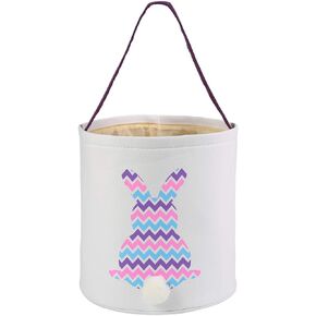 E-FirstFeeling Easter Basket for Kids Canvas Easter Bunny Basket Rabbit Easter Egg Hunt Basket Bag Easter Bucket Tote for Easter Toys Candy Gifts (navy blue)