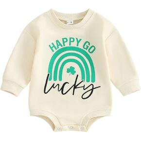 Toddler Baby Boy Girl St. Patrick's Day Romper Long Sleeve Clover Print Sweatshirt Crewneck Bodysuit
