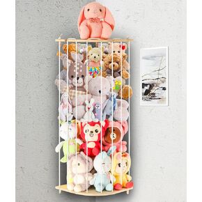 Stuffed Animal Storage Wood Toy Organizer,Corner Toy Storage Holder Length Adjustable,Large Plush Toys Holder for Kids Room Nursery Play Room Bedroom (Natural)