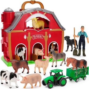 Farm Animals Toys for 1 2 3 4 5 Year Old Toddlers Girls Boys, Big Red Barn Farm with Figures Animals and Tractor Toy for Kids, Farm Playset Educational Learning Toys, Ideal Christmas Birthday Gifts