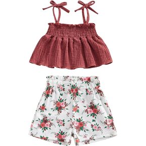 fhutpw Baby Toddler Girl Outfits Summer Clothes Spaghetti Strap Crop Tops & Floral Shorts Set Soft Cotton Suit 2Pcs