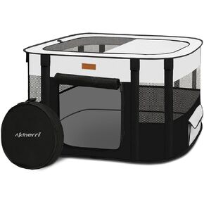 Dog Playpen - Foldable Cat Play Pens for Pubby, Kitten, Rabbit, Portable Pet Tent with Carring Bag for Indoor/Outdoor Travel Camping (Brown-Medium)