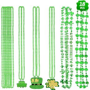 18 قطعة من قلادات خرز سانت باتريك شامروك قلادة البرسيم الأخضر مع قلادة لزي عيد القديس باتريك ملحقات تزيين الحفلات in Kuwait