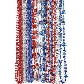 24 pieces Independence Day Party Patriotic Star Bead Necklace Carnival Red, White, and Blue Bead Decoration Accessories Suitable for July 4th Independence Day, Patriotic Parade, Carnival Decoration in Saudi Arabia