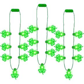 St Patricks Day Necklace Accessories, 3PCS Light up St Patricks Day Necklace Bulk, 7 Lights Green Shamrock Irish St Patricks Day Decorations, Saint Patricks Day Bulk Parade Throw Party Favor Supplies in Kuwait