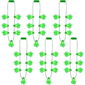 St Patricks Day Necklace Accessories, 3PCS Light up St Patricks Day Necklace Bulk, 7 Lights Green Shamrock Irish St Patricks Day Decorations, Saint Patricks Day Bulk Parade Throw Party Favor Supplies