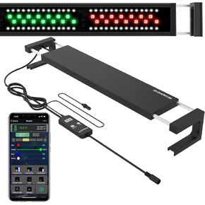 Smart Aquarium Light,App with Bluetooth + WiFi Dual Control,Multi-preset Spectrum and Brightness Adjust,for Freshwater Fish Tank,Anti-Drop with Real Time Water TemperatureSensor(12-17 in)
