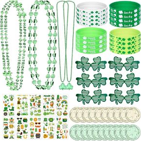 St Patricks Day Decorations Accessories Supplies, St. Patrick's Day Irish Shamrock Decor Party Favors Set Glasses Necklaces Bracelets Tattoos