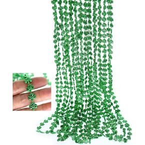 GiftExpress 12 pack of 33 St. Patricks Day Shamrock bead Necklaces, Mardi Gras Bead Necklaces, Matellic Green Shamrock Clover Bead Necklaces, Party Beads, Costume Jewelry
