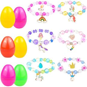 Easter Basket Stuffers for Girls Toddler Teens Prefilled Easter Eggs Fillers with 6 Pack of Beads Bracelet and Ring Inside Easter Gifts Filled Plastic Easter Eggs Stuffers Kids Easter Toys