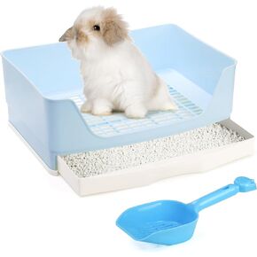 Yesland Large Rabbit Litter Box, Corner Toilet Box Bunny Litter Box Pet Potty Trainer with Drawer, Larger Plastic Pet Pan for Adult Bunny, Guinea Pigs, Ferret, Galesaur, Small Animals, Blue