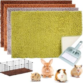 4 Pieces Guinea Pig Cage Liners with Cleaner Set Washable Reusable Guinea Pig Bedding Absorbent for Guinea Pig Training Pad Supplies and Other Small Animals, Mixed Colors (24 x 16 Inch)