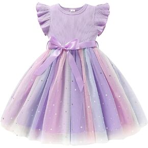 Sinhoon Toddler Girl Tulle Dress Summer Ruffle Sleeveless Baby Girl Fashion Casual Dresses 1-6Y