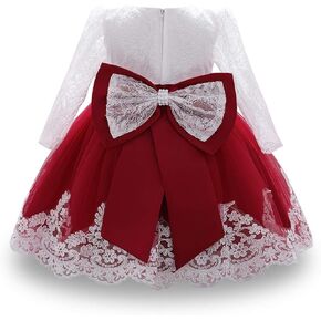 Baby Girls Christening Long Sleeve Lace Bowknot Dresses Princess Wedding Birthday Pageant Party Baptism Tutu Gown